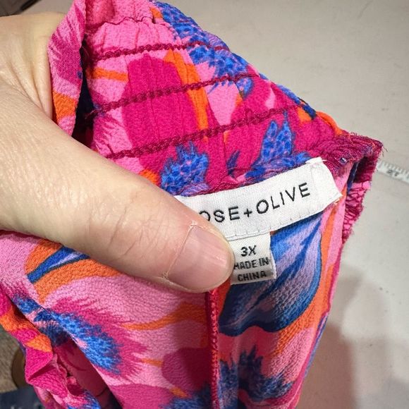 NWT Rose + Olive Women's Floral High Waist Crop Wide Leg Pants Blue Pink Size 3X - Picture 9 of 14
